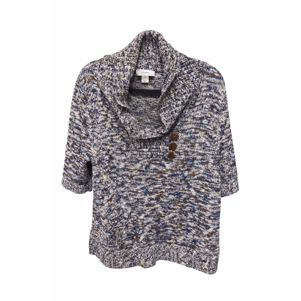 CJ Banks Plus 1X Marled Cowl Neck Short Sleeve Sweater | Blue Gray